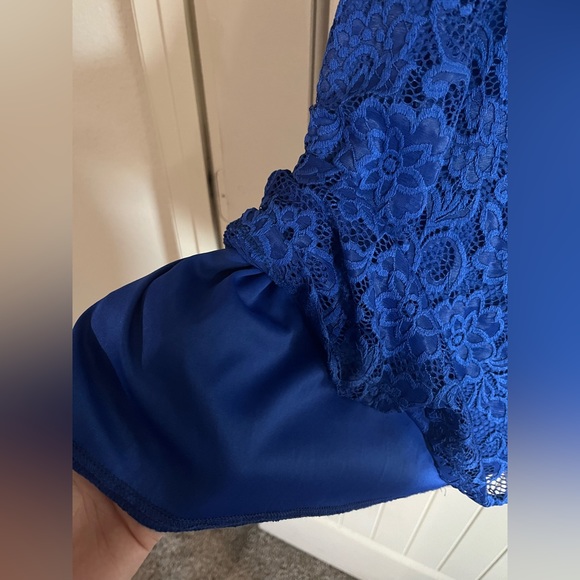 Charming Charlie Blue Floral Lace Sleeveless Shift Mini Dress - Picture 4 of 7